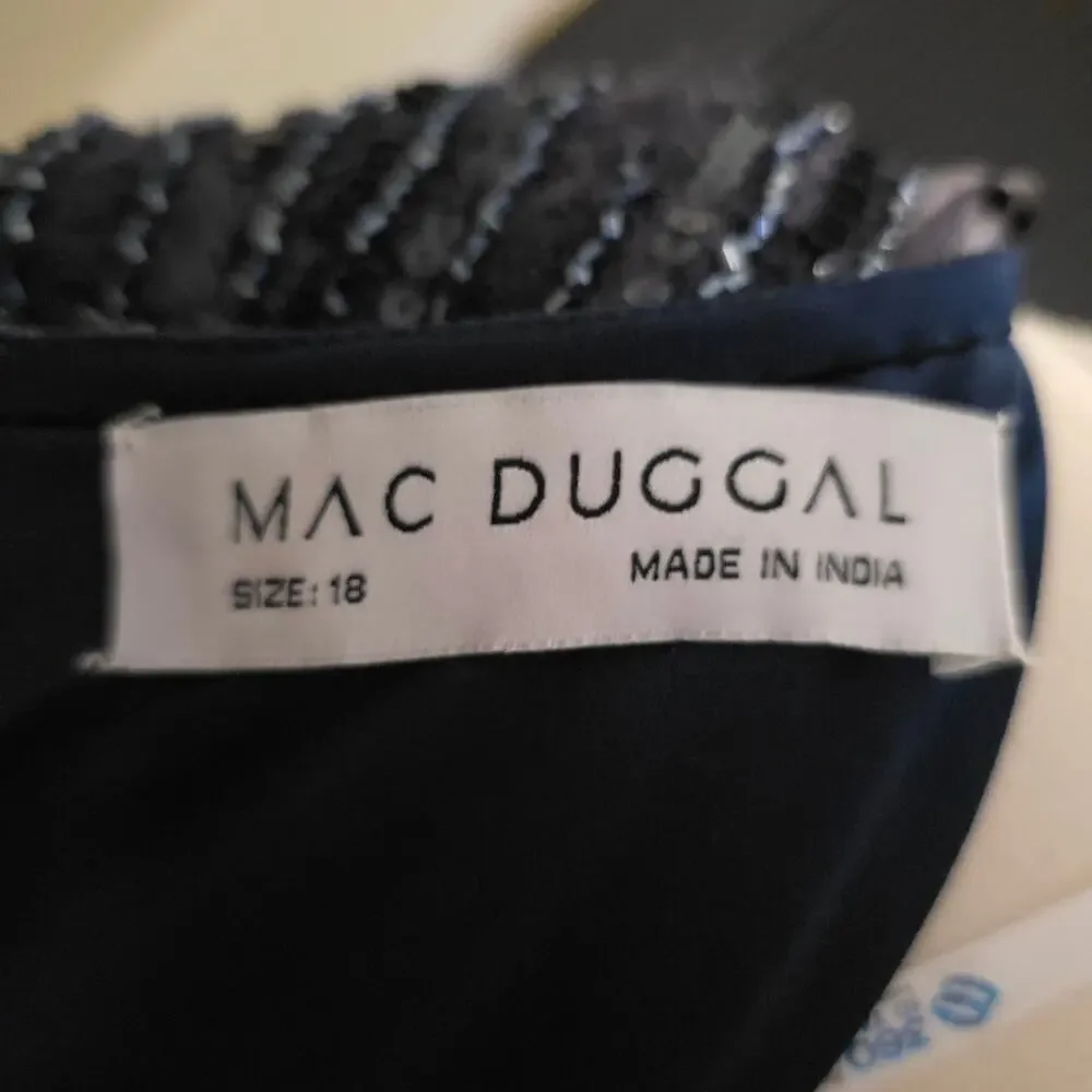 Mac Duggal 93679D Midnight Navy Blue Beaded Lace Long Sleeve Wrap Gown 18 Dress - Picture 11 of 12